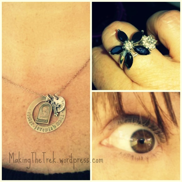 Fave necklace, fun ring and BOOM blue eyeliner...b/c I couldn't find my brown.  
